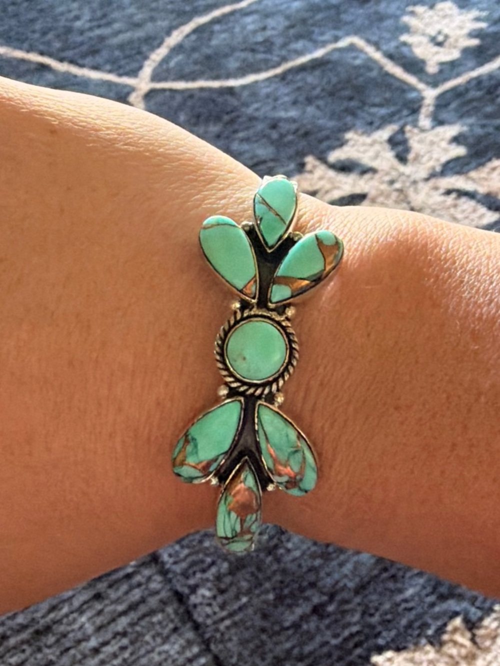 Mint Dahlia Turquoise and 925 Sterling Silver Cuff- Adjustable - Picture 4 of 5